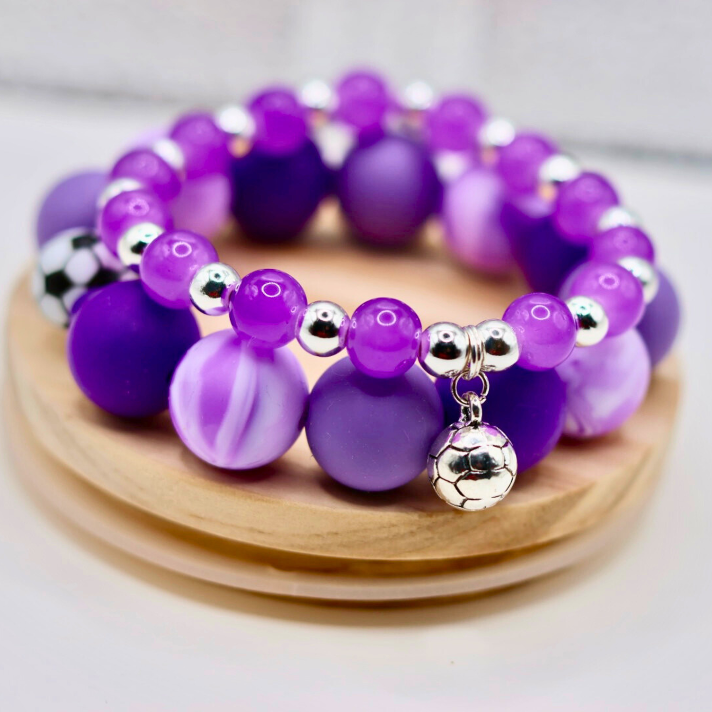 Silver Glass Stretch Sports Charm Bracelet