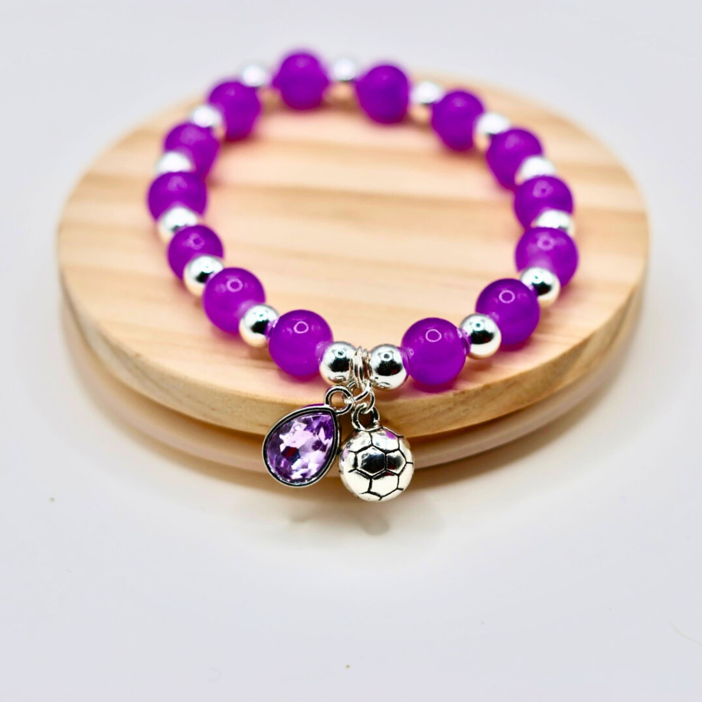 Silver Glass Stretch Sports Charm Bracelet
