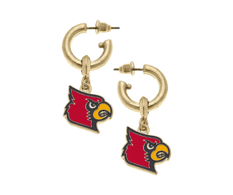 Louisville Cardinals Enamel Drop Hoop Earrings in Red/Black