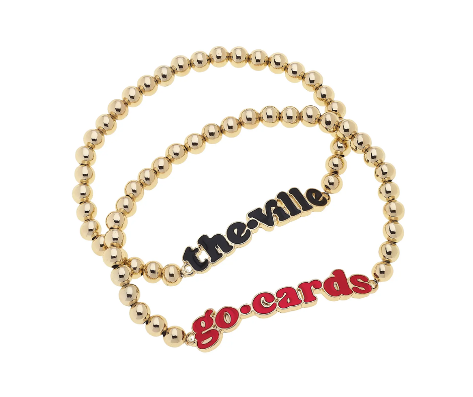 Louisville Cardinals Slogan Ball Bead Bracelet Set of 2