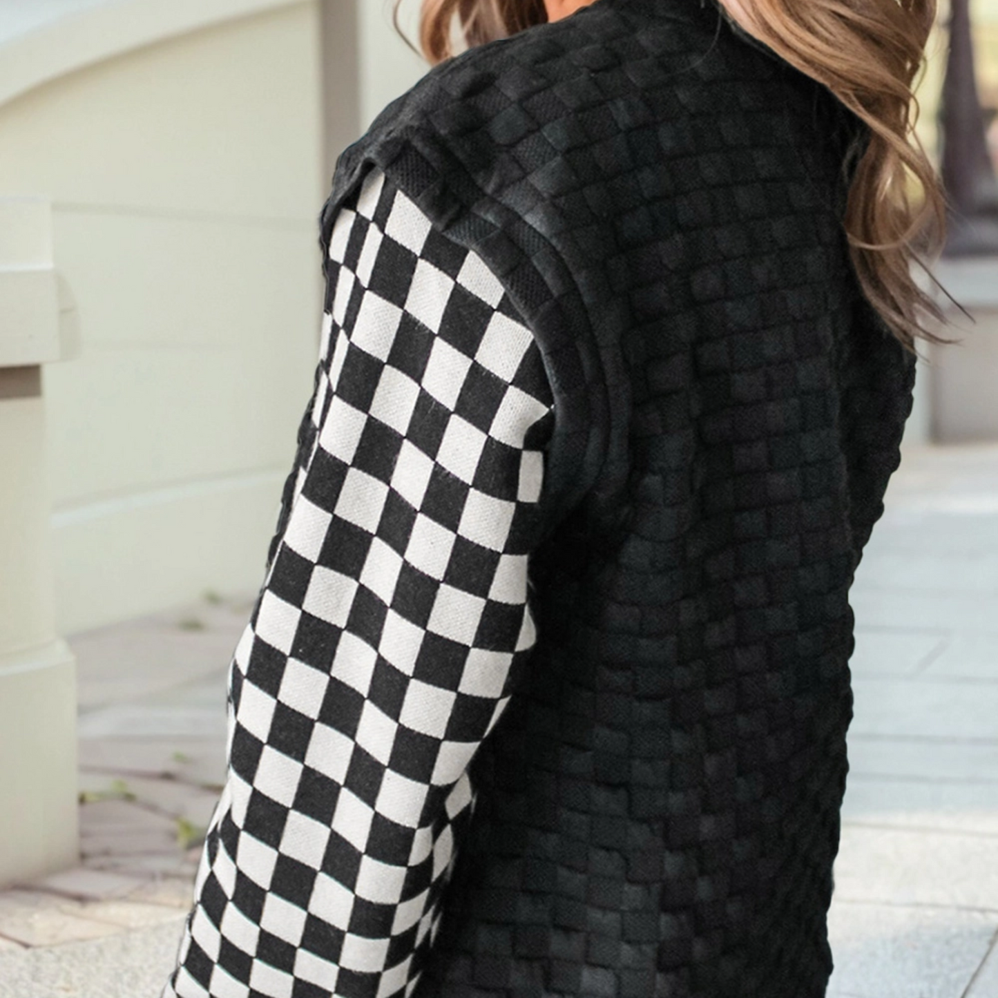 Checkered Patchwork Long Sleeve Top