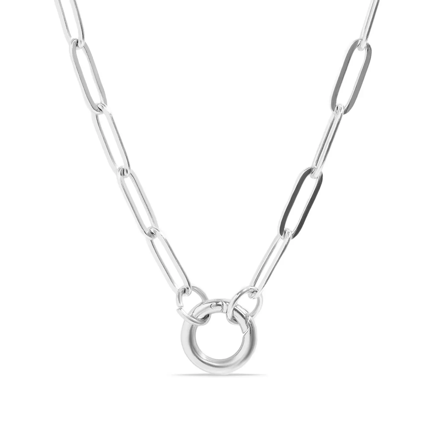 Paperclip Round Carabiner Charm Holder Necklace