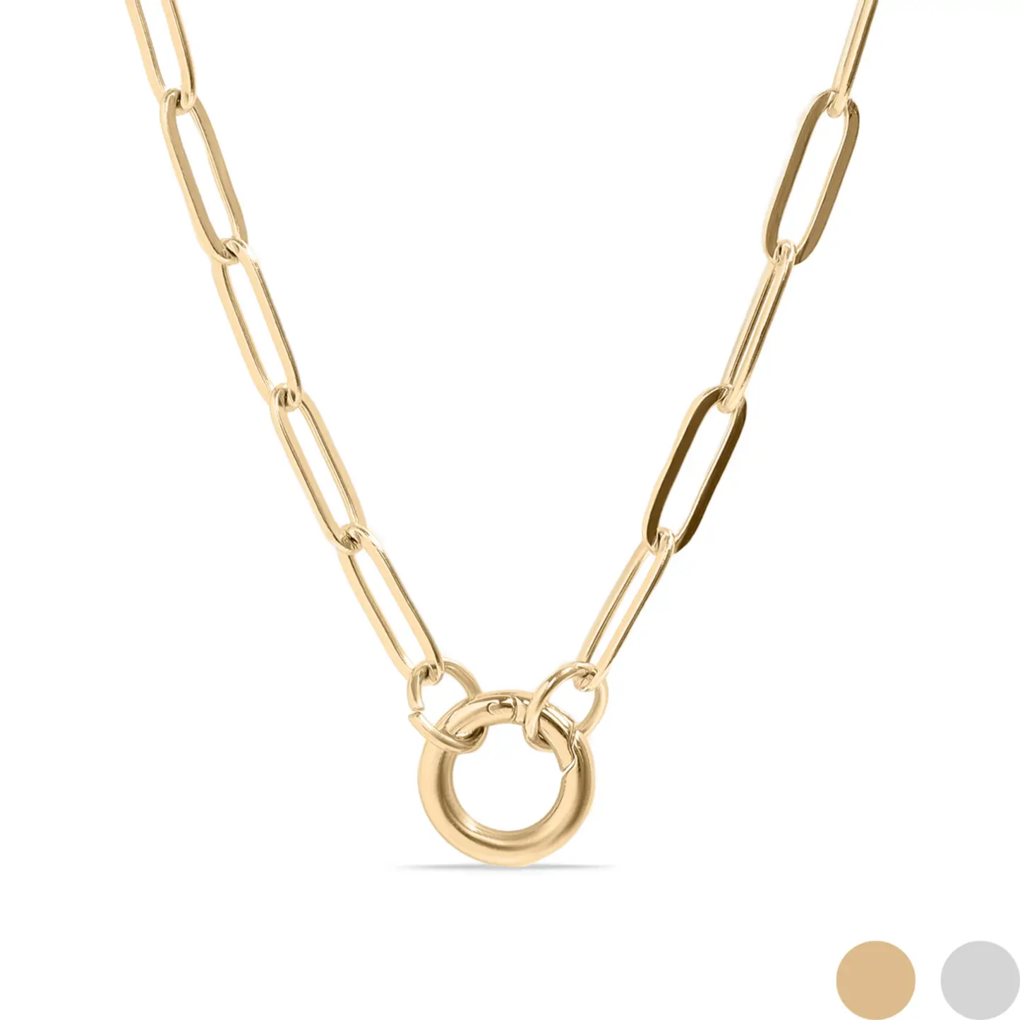 Paperclip Round Carabiner Charm Holder Necklace
