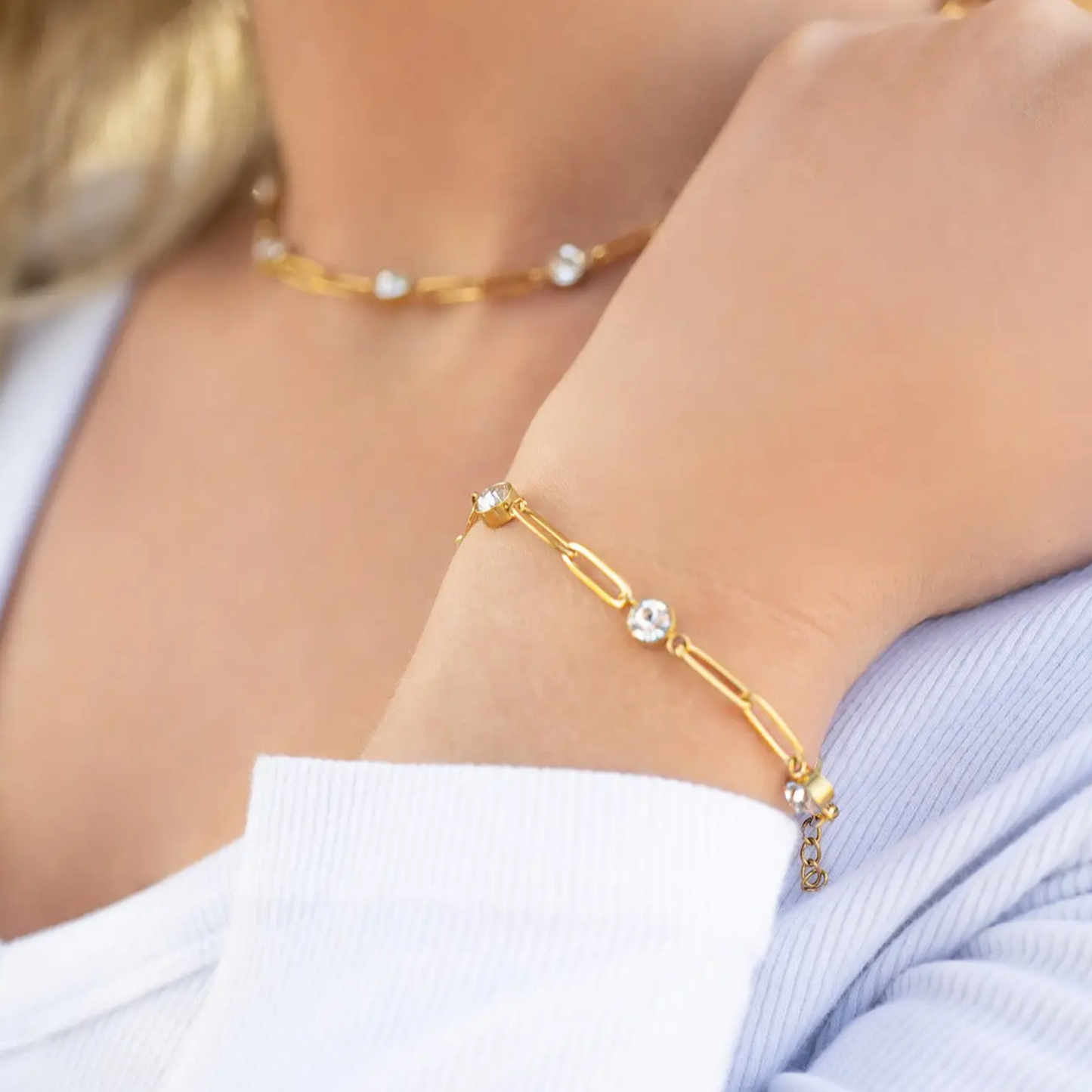 Station Stone Paperclip Chain Bracelet