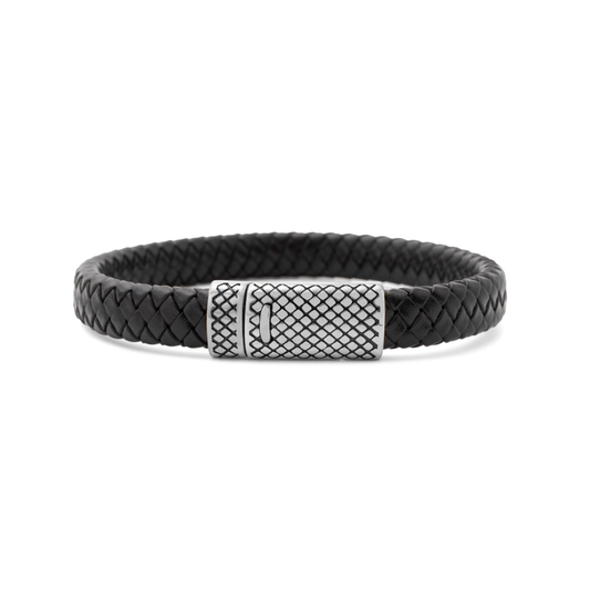 18K Gold Stainless Steel Leather Metal Clasp Mens Bracelet
