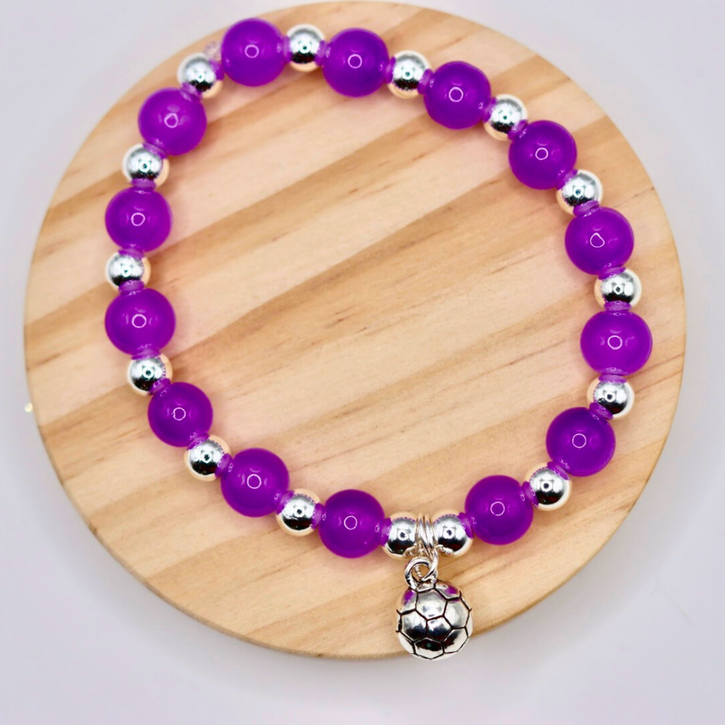 Silver Glass Stretch Sports Charm Bracelet