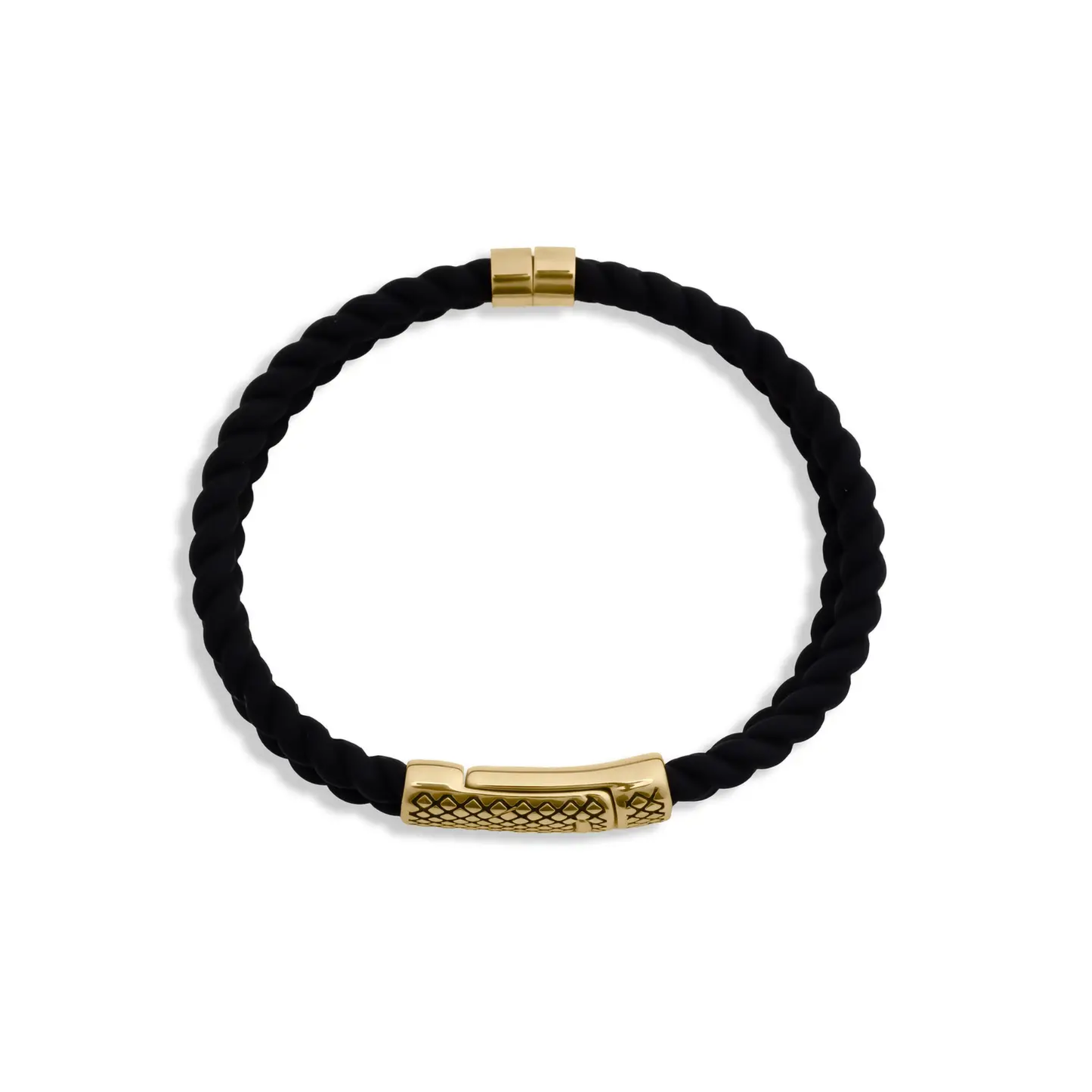 18K Gold Stainless Steel Rubber Metal Clasp Mens Bracelet