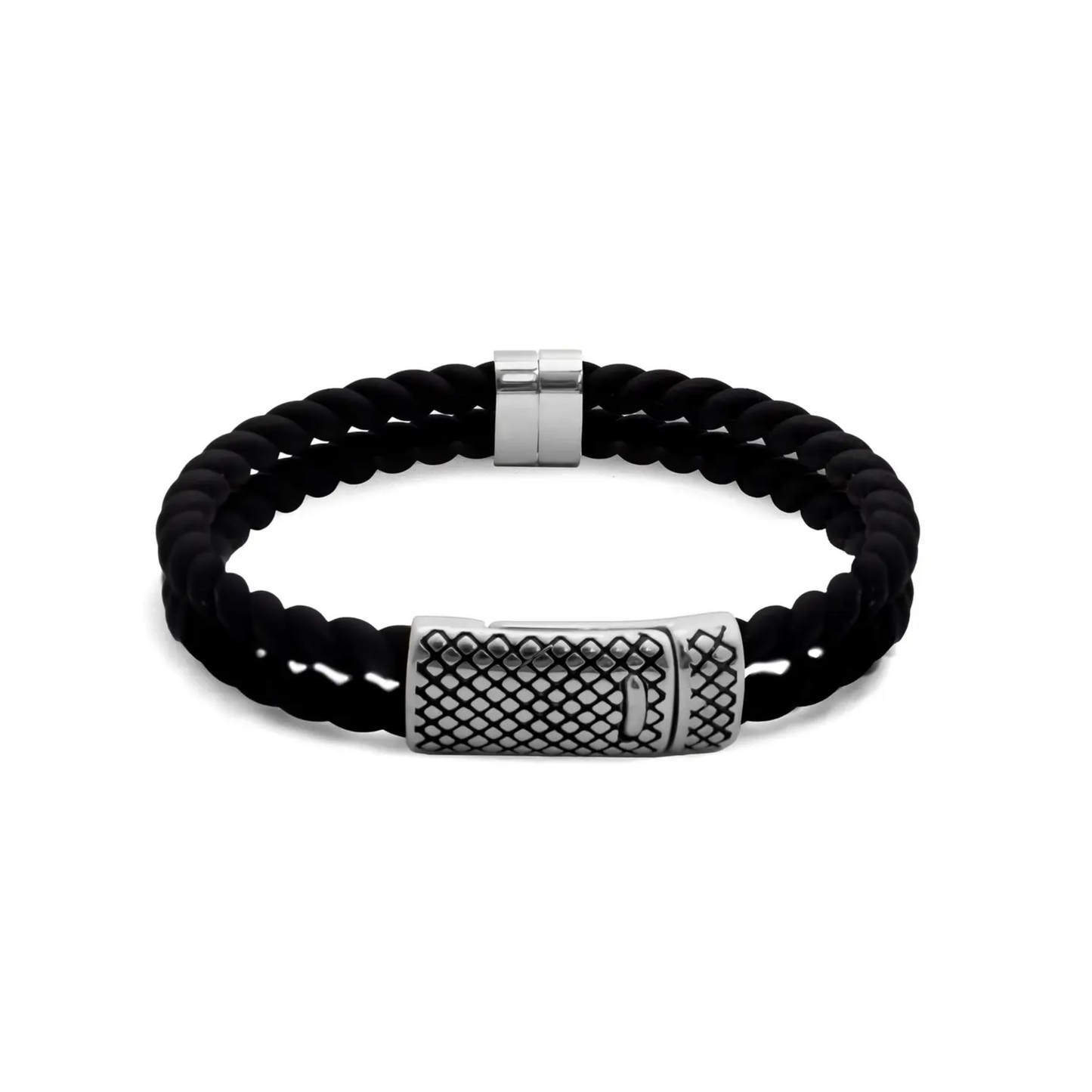 18K Gold Stainless Steel Rubber Metal Clasp Mens Bracelet