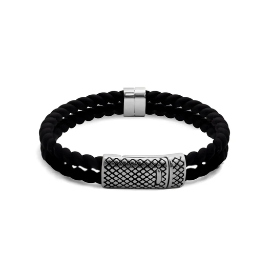 18K Gold Stainless Steel Rubber Metal Clasp Mens Bracelet