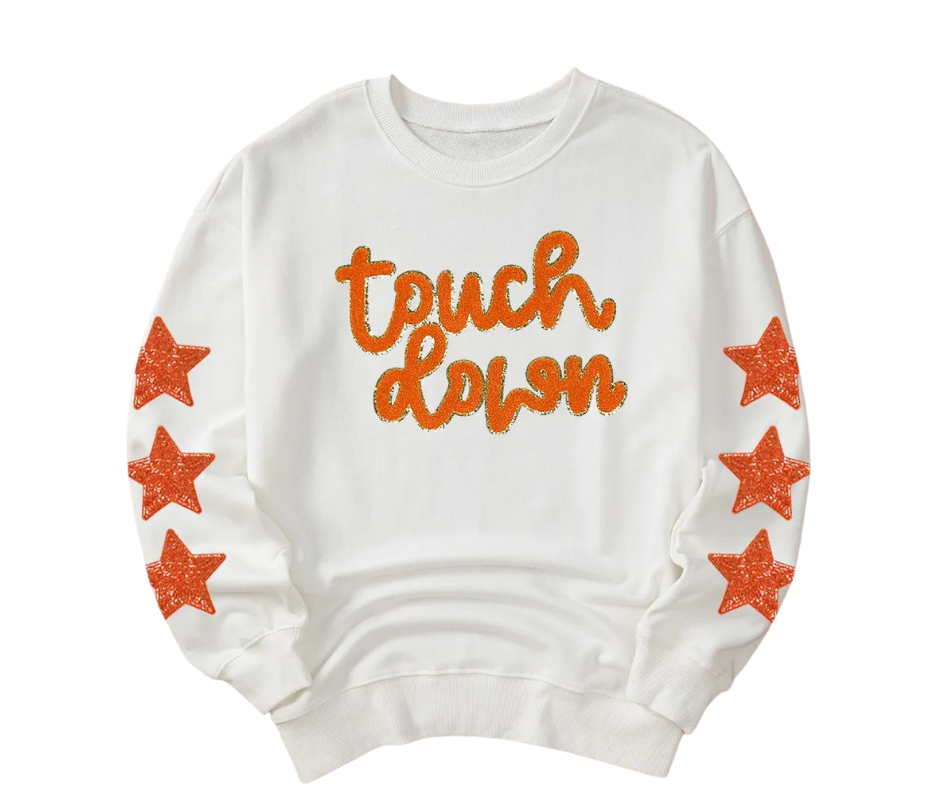 Glitter Touch Down Patched Pattern Star Sleeve Sweatshirt