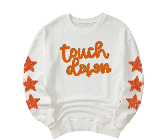 Glitter Touch Down Patched Pattern Star Sleeve Sweatshirt