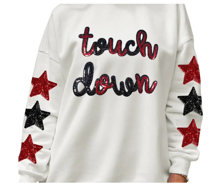 Glitter Touch Down Patched Pattern Star Sleeve Sweatshirt